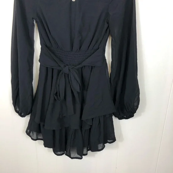 Woman’s V-Neck Long Sleeve Ruffled Mini Dress Sz XS - Picture 8 of 8